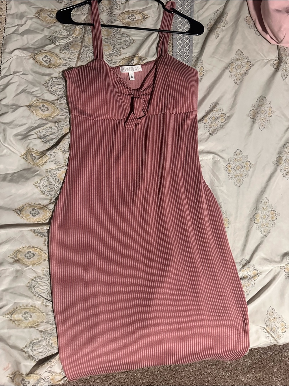 Planet Gold Dusty Rose Ribbed Tie-Front Mini Dress